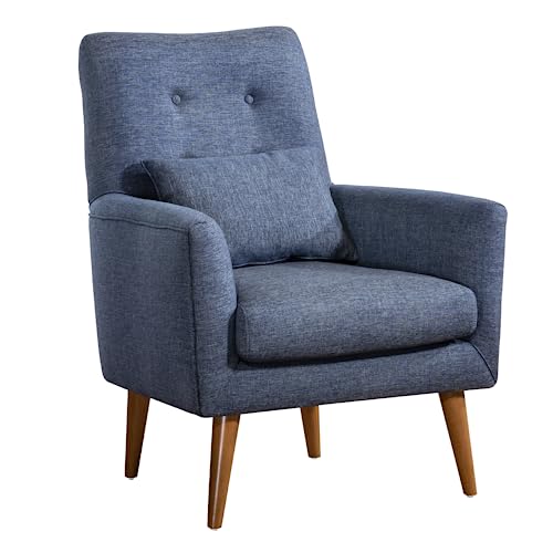 Gozos Mammo Sitzgruppe Series Ohrensessel | Hochwertig Sessel besteht aus Leinenstoff | Wohnzimmermöbel Dekorative und Comfortable Lesesessel | Relaxsessel mit Holzbein | 97 x 72 x 66 cm | Navy Blau von Gozos