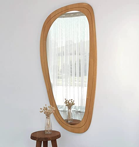 Gozos Moderner Holzrahmen mit Kiefer Denia Spiegel - Wandspiegel groß mit 3 cm breiter Unterseite und inklusive Montagematerial - Maße 120 x 57 - Asymmetrischer Spiegel ideal als Dekorationsobjekt von Gozos