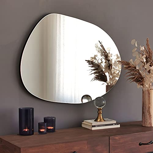 Gozos Moderner Industrial Denia Spiegel - Wandspiegel mit 2,2 cm hölzerner Unterseite und inklusive Montagematerial - Maße 75 x 55 - Asymmetrischer Spiegel ideal als Dekorationsobjekt von Gozos