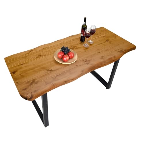 Gozos Scots Pine Baumkante Esstisch Massivholz aus Baumstamm | Holztisch Esszimmer aus massiven Holz Fichte| Handgefertigt aus Echtholz mit U-Metallbeine | 160 x 80 cm | 40mm Tisch von Gozos