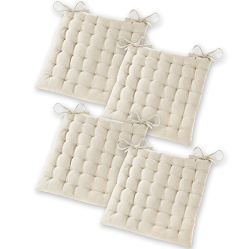 Gräfenstayn® 4er-Set Baumwoll-Sitzkissen 40x40x5cm mit Haltebändern für Indoor und Outdoor mit Öko-Tex Siegel - (Creme) von Gräfenstayn