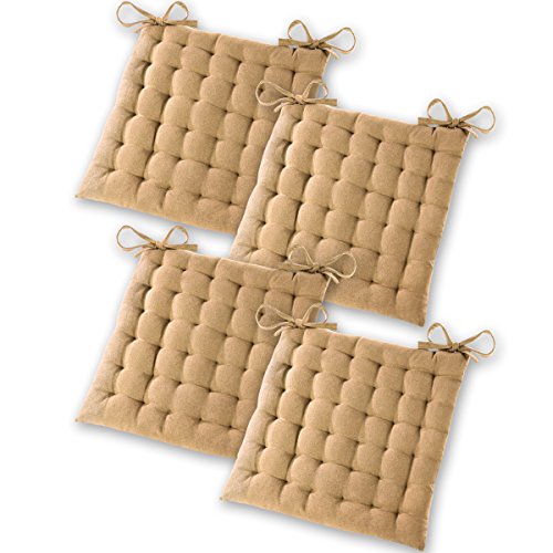 Gräfenstayn® 4er-Set Baumwoll-Sitzkissen 40x40x5cm mit Haltebändern für Indoor und Outdoor mit Öko-Tex Siegel - (Beige) von Gräfenstayn