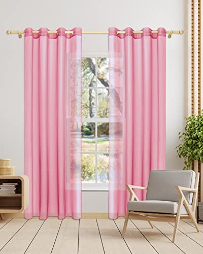 Gräfenstayn 2er-Set Venezia transparente Voile Gardinen mit Ösen - Stores Über-Gardine Wohnzimmer Schlafzimmer - Vorhänge Ösenschal durchsichtig halbtransparent 245x140cm (Höhe/Breite) Rosa von Gräfenstayn