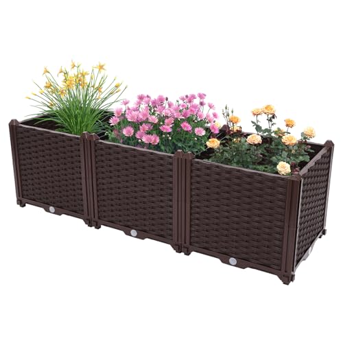 Hochbeet für Garten, Tiefbraun Kunststoff Blumenkasten, 117 * 39 * 38cm Großer Pflanzkübel für Balkone, Decks, Gärten, Hinterhöfe von GramStudio