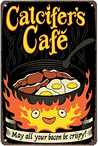 Graman Metall-Blechschild im Retro-Stil „Calcifers Cafe May all your bacon be crispy“, Aluminiumschild für Zuhause, Kaffee, Wanddekoration, 20,3 x 30,5 cm von Graman