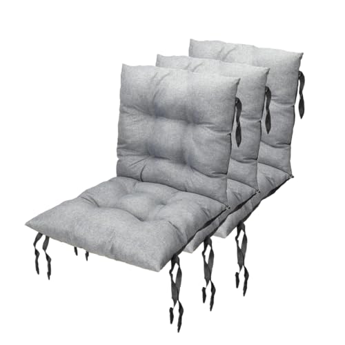 Sitzkissen Gartenstuhl mit Rückenlehne 50 x 50 cm 3st. Grau - Beständig Gegen Schimmel und Feuchtigkeit - Wasserdicht Sitzauflagen für Gartenstühle mit Befestigungsschnüre (Set x3) von Grand Filippo