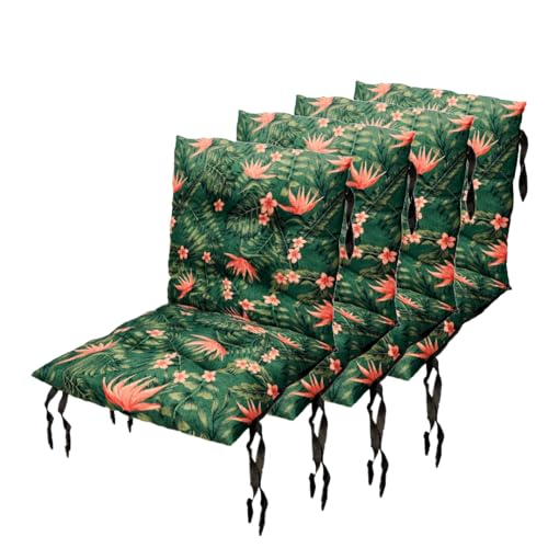 Sitzkissen Gartenstuhl mit Rückenlehne 50 x 50 cm 4st. Monstera Blatt - Beständig Gegen Schimmel und Feuchtigkeit - Wasserdicht Sitzauflagen für Gartenstühle mit Befestigungsschnüre (SET x4) von Grand Filippo