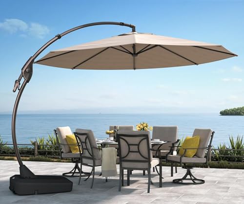 Grand patio Sonnenschirm mit Schirmständer, Gartenschirm 350cm mit Neigungswinkelverstellung, UV-Schutz UPF 50+, Marktschirm mit Kurbel, für Garten, Balkon, Terrass (Beige) von Grand patio