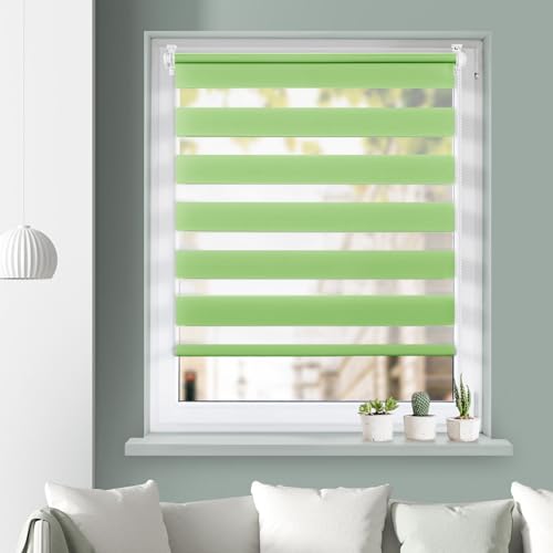 Grandekor Doppelrollo Duo Rollo Klemmfix ohne Bohren lichtdurchlässig und verdunkelnd Fensterollos Sonnenschutz für Fenster und Tür - Grün - 55x150cm (BxH) / Stoffbreite 51cm von Grandekor