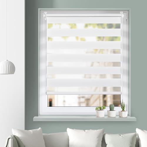 Grandekor Doppelrollo Klemmfix, Duo Rollos für Fenster und Tür ohne Bohren mit Klämmträger, Fensterrollo lichtdurchlässig & verdunkelnd - Weiß 90x130cm (Stoffbreite 86cm) von Grandekor