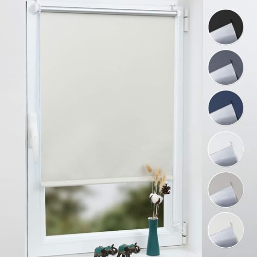 Grandekor Verdunklungsrollo ohne Bohren 95x160cm (BxH) Creme,Rollos für Fenster ohne Bohren & mit Bohren,Verdunkelungsrollo Thermorollo Klemmrollo Fensterrollo verdunkelung Sichtschutz Hitzeschutz von Grandekor