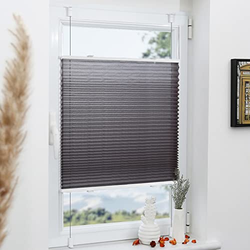 Plissee Klemmfix 60x120cm Anthrazit Fenster Plissee innen ohne Bohren Faltrollo mit Klemmträger Sonnenschutz UV-Schutz Plisseerollo Jalousie für Fenster ohne Bohren von Grandekor