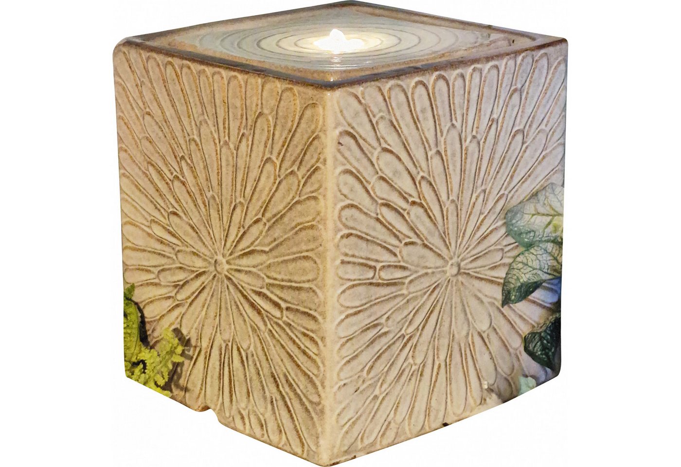 Granimex Gartenbrunnen Granimex Jaredo beige Keramik-Wasserwürfel mit Pumpe LED-Beleuchtung von Granimex