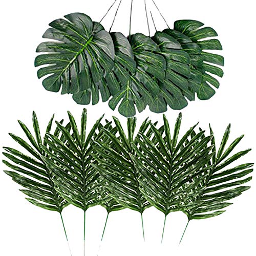 Graootoly 24 Stück 2 Arten tropische Palmenblätter künstliche Palmenblätter künstliche Blätter Hawaiianische Schildkrötenblatt Luau Party Supplies Dekorationen von Graootoly