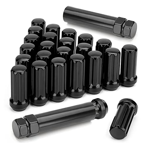 Graootoly M14X1.5 Wheel Lug Nuts, 24 Pieces 14Mmx1.5 7 Spline Drive Awl Cone Lug Nuts 2Inch Long Black with 2 Socket Key von Graootoly