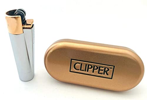 Elegantes Clipper Metall Gas-Feuerzeug (Silverchrom mit Rosegold top) mit SOFORTGRAVUR +VORSCHAU: Gravur inklusive (Gasfeuerzeug nachfüllbar) von GravUp