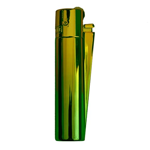 Clipper gelb-grünes metallic Gas-Feuerzeug (Gradient Green ICY) mit SOFORTGRAVUR +VORSCHAU: Gravur inklusive (Gasfeuerzeug, nachfüllbar) von GravUp