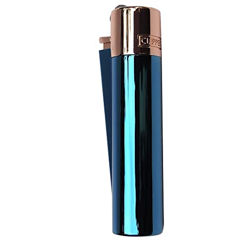 Elegantes Clipper Metall Gas-Feuerzeug (metallic Blau mit Rosegold top) mit SOFORTGRAVUR +VORSCHAU: Gravur inklusive (Gasfeuerzeug nachfüllbar) von GravUp
