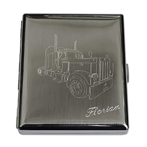 Elegantes Zigarettenetui silber glänzend - Gravur American Truck - Etui mit Klammerhalter - Motorsport/LKW von GravUp