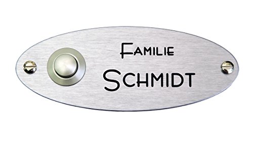 Klingelschild - Taster oval mit SOFORTGRAVUR + VORSCHAU: Gravur/Türschild + Klinge. Auch mit LED Licht Taster/möglich von GravUp