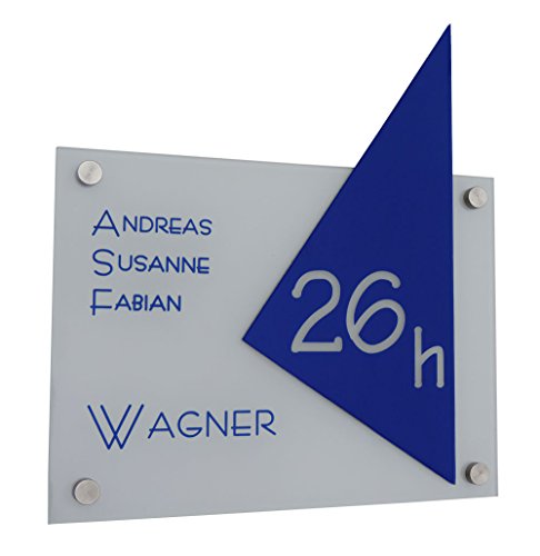 Namensschild/Türschild D1 Acrylglas SOFORTGRAVUR + VORSCHAU: Hausnummer + Gravur nach Wunsch; inklusive 4er Set Edelstahl V2A Befestigungsmaterial von GravUp