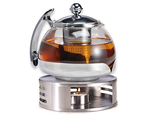 Gravidus Teekannen Set Glas mit Siebeinsatz und Stövchen - 1,2 Liter - Teewwärmer & Teebereiter - Tee Set von Gravidus