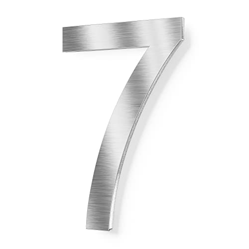 Graviers Design Hausnummern – massivem Stahl Feinstruktur in Edelstahl Silber - Höhe 20 cm - Schwebe Optik Ziffer 7 von Graviers Design