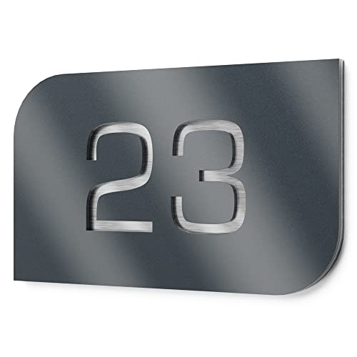 Graviers Design Hausnummernschild aus V2A Edelstahl 160x110mm - Anthrazit Metallic - Wetterfest Rostfrei Individuell anpassbar nach eigener Nummer - Made in Germany von Graviers Design