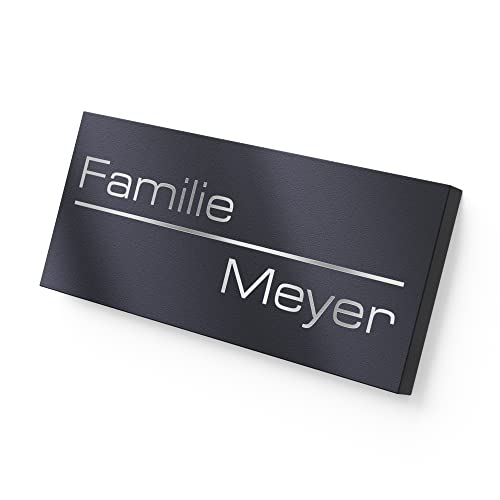 Graviers Namensschild aus rostfreiem Edelstahl mit Gravur in RAL7016 - Briefkastenschild mit Namen für die Haustür - selbstklebend oder Bohrlöcher - Türschild, Klingelschild Tür 8,5 x 3 cm von Graviers Design