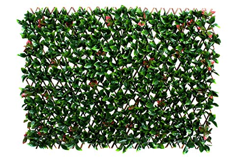 GreenBrokers Künstliches Rankgitter aus Weidengeflecht mit grünen und roten Blättern, ideal für Zuhause, Büro, Outdoor, UV-stabil, 1 m x 2 m von GreenBrokers