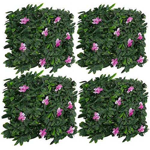 GreenBrokers Künstliche grüne Wandhecke mit violetten Blumen – UV-stabil, vertikaler Garten (4 Stück) von GreenBrokers