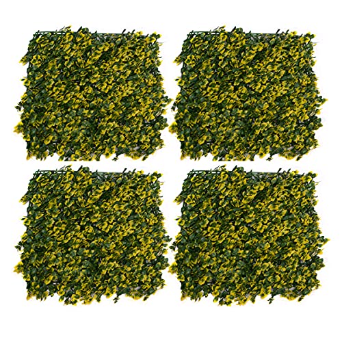 GreenBrokers Gelbe künstliche grüne Heckenblätter (4 Stück) – UV-stabil, vertikaler Garten, A1265 von GreenBrokers