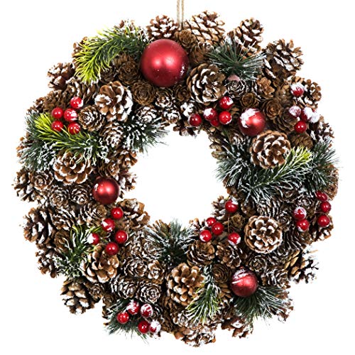 Weihnachtskranz zum Aufhängen, Tannenzapfen, Weiß, Zuckerguss, 37 cm von GreenBrokers