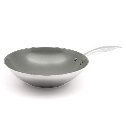 GreenChef Profile Plus Gesunde Keramik Antihaft-Edelstahl 28 cm/3,6 Liter Wok, PFAS-frei, für alle Kochfelder einschließlich Induktion geeignet, Strapazierfähig, Backofenfest bis zu 200˚C, Silber von GreenChef