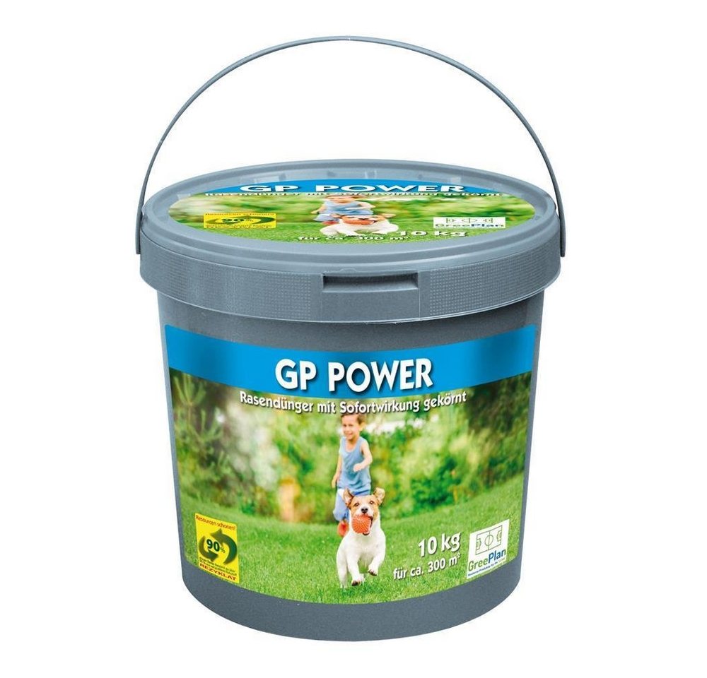 GreenPlan Rasendünger Power mit Sofortwirkung 10kg Eimer 300 m² NPK-Dünger 12+5+5(3) von GreenPlan