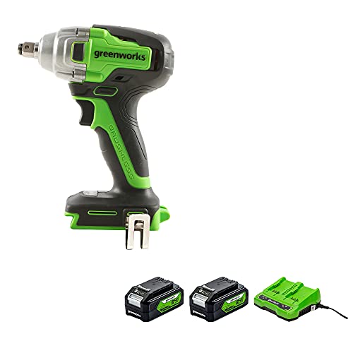 Greenworks Tools Akku-Schlagschrauber GD24IW400 & Akku G24B4 (Packung mit 2) & Doppelsteckplatz-Akku-Universalladegerät G24X2UC2 von Greenworks