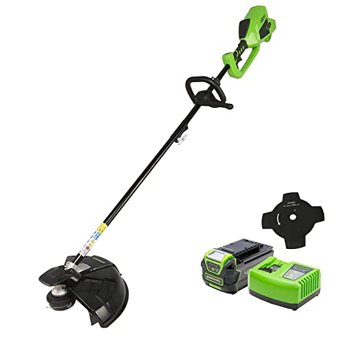 Greenworks Tools Akku-Rasentrimmer und -Sense 2in1 GD40BC + 01-000002927207 G40B5 Batterien, 40 V, Grün, Grau, Schwarz + Akku-Schnellladegerät G40UC4 von Greenworks