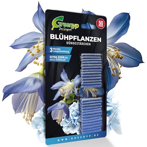 Greenyp 100x Blühpflanzen Düngestäbchen für alle Zimmerpflanzen, Balkonpflanzen und Kübelpflanzen I Universal NPK Blumendünger I Langzeitdünger mit Extra Eisen und 3 Monate Düngekraft von Greenyp Das Original