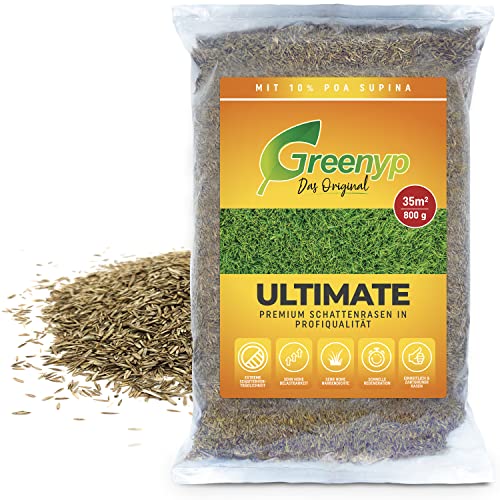 Greenyp® Ultimate I Premium Schattenrasen mit 10% Poa Supina I 0,8kg für 35m² I Nachsaat Grassamen Rasensamen Rasensaat Gras für besonders schattige Plätze von Greenyp Das Original