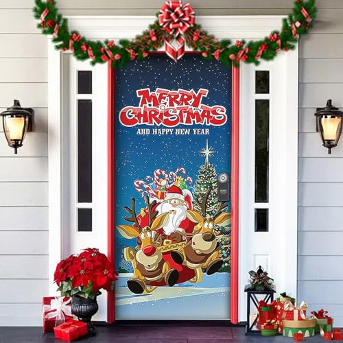 Greenyre Weihnachten Tür Abdeckung Dekoration,91cm x 203cmWeihnachtsmann Tür Decke Weihnachten Tür Hängen Banner Hintergrund, Weihnachtsbanner für Haus Haustür Veranda Weihnachten Deko von Greenyre