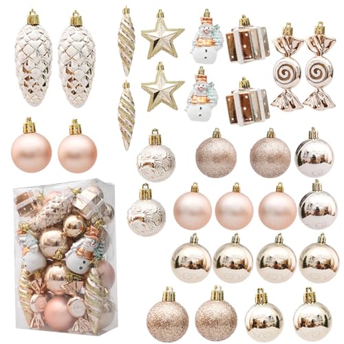 Weihnachtskugeln Champagner Weihnachtsbaumkugeln 29 Stück Christbaumkugeln Set mit Baumspitze Stern - Robuste und Sichere Christbaumschmuck Set mit Aufhängen für Weihnachtsdeko und Christbaumschmuck von Greenyre