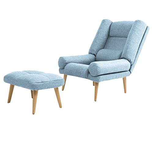 Grekpol Ohrensessel LILA - Sessel mit Hocker - Relaxsessel mit 5-Stufen-Verstellung - Sessel für Wohnzimmer - Lange Fernseh- und Leseabende. Abschalten und genießen! (Samoa 08 Babyblau) von Grekpol