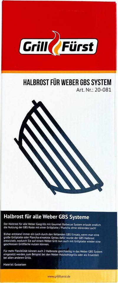 Grillfürst Grillrost Grillfürst Gusseisen-Halbrost / Einsatz für Weber GBS Grillrostsystem von Grillfürst