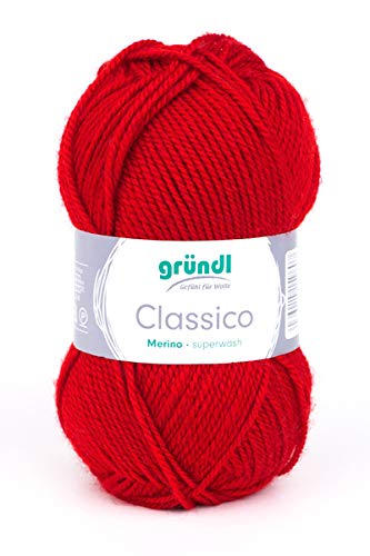 Gründl Wolle Classico, Merino superwash,50 gr. tolle Farben zum Stricken u. Häkeln, (10 rot) von Gründl