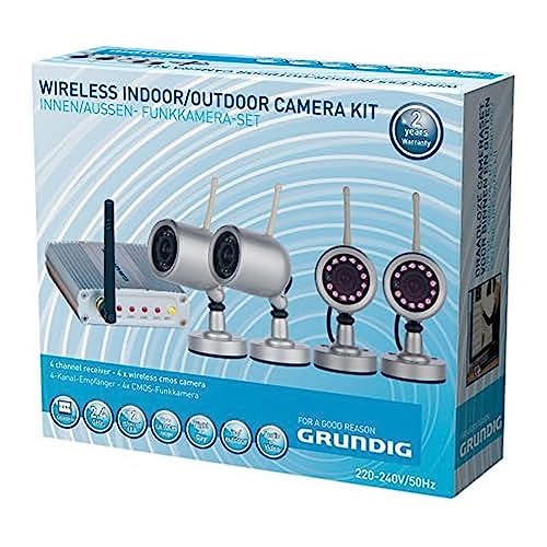 Grundig Indoor/Outdoor Video surveillance Kamera Set mit Empfanger (5-teilig, CMOS-Sensor, 12-Infrarot LED, bis 100m) silber von GRUNDIG
