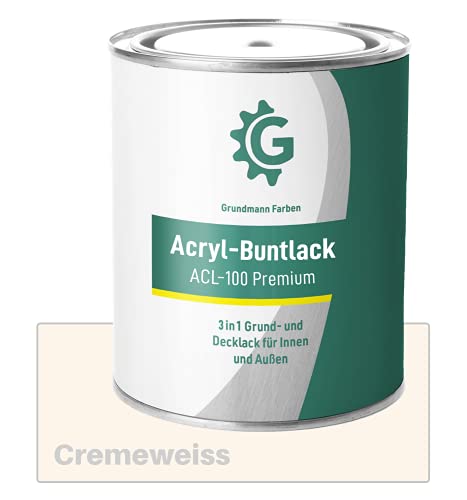 Grundmann Lack - 0,7 Kg - Acryllack auf Wasserbasis Creme - Für Holz, Metall & Beton - Cremeweiß RAL 9001 von Grundmann Farben