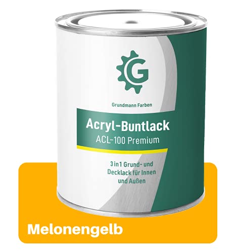 Grundmann Lack - 0,7 Kg - Acryllack auf Wasserbasis Gelb - Für Holz, Metall & Beton - Melonengelb RAL 1028 von Grundmann Farben