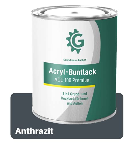 Grundmann Lack - 0,7 Kg - Acryllack auf Wasserbasis - Für Holz, Metall & Beton - Anthrazit-Grau RAL 7016 von Grundmann Farben