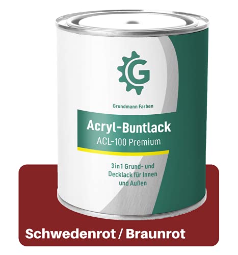 Grundmann Lack - 0,7 Kg - Acryllack auf Wasserbasis Rot - Für Holz, Metall & Beton - Braunrot/Schwedenrot RAL 3011 von Grundmann Farben
