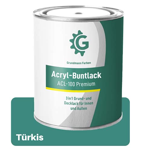 Grundmann Lack - 0,7 Kg - Acryllack auf Wasserbasis Türkis - Für Holz, Metall & Beton - Minttürkis RAL 6033 von Grundmann Farben